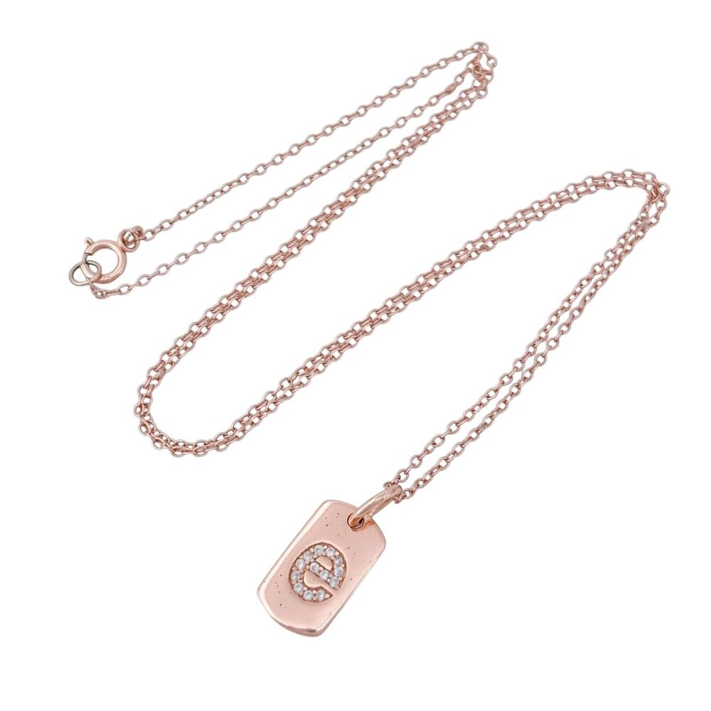 Vintage Sterling Silver Rose Gold-Tone Cubic Zirconia "e" Necklace 18"